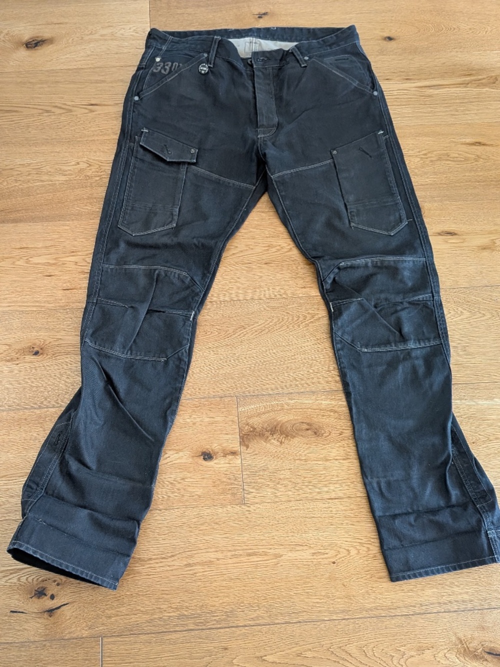 G-Star Mens Raw Jeans 5620 Coated Black Articulated Knees Tapered Biker 36
